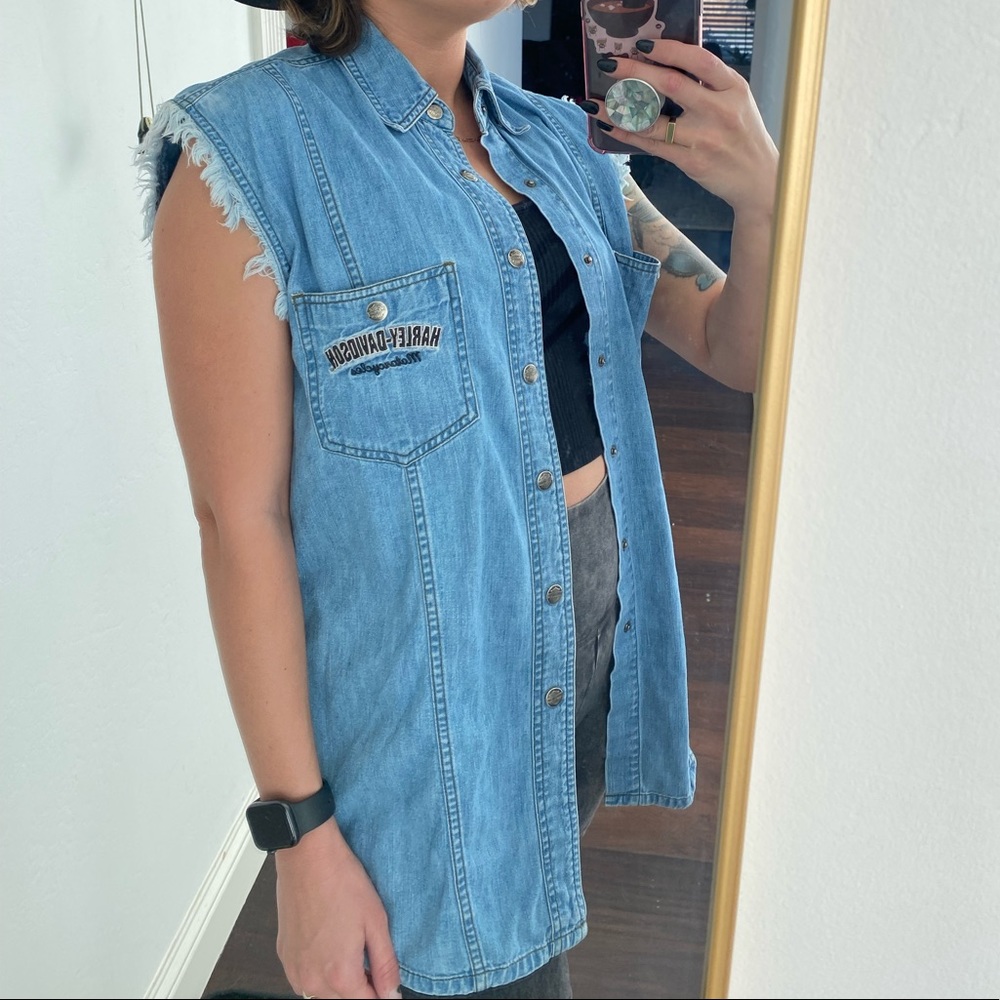 Harley Davidson Vintage Denim Cut Off Button Up